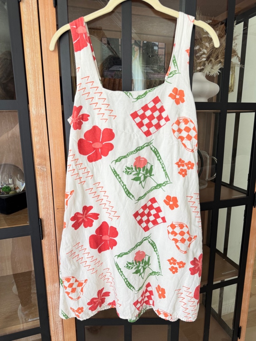 Japna linen mini dress floral checkered capri doodles print a-line sleeveless